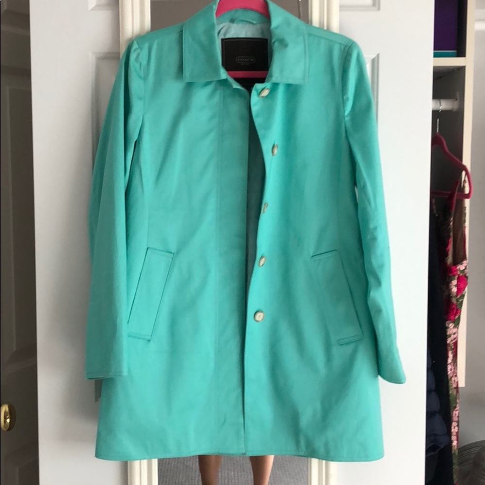 Coach teal trench coat - mid length